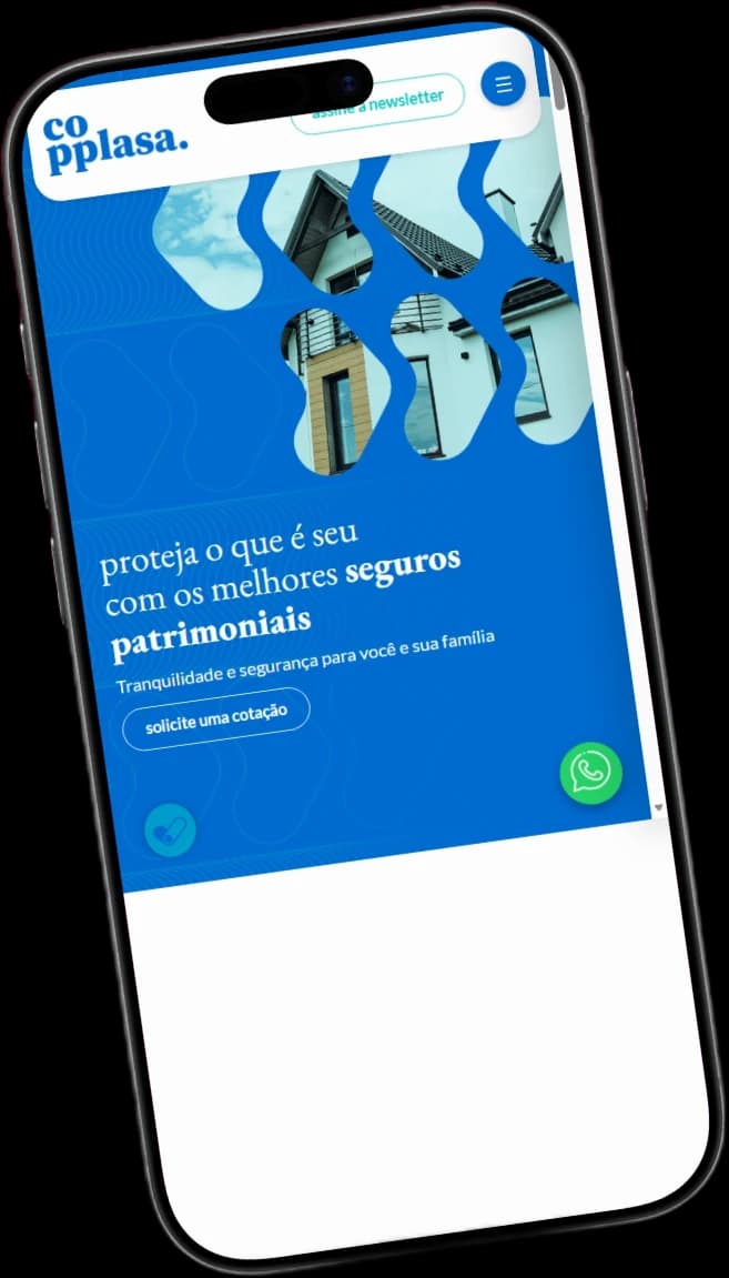 Mockup de celular com o site Copplasa