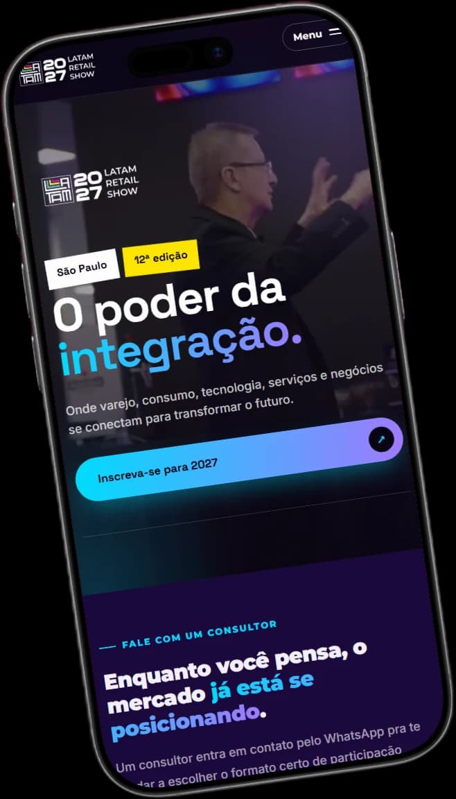 Mockup de celular com o site Latam Retail Show
